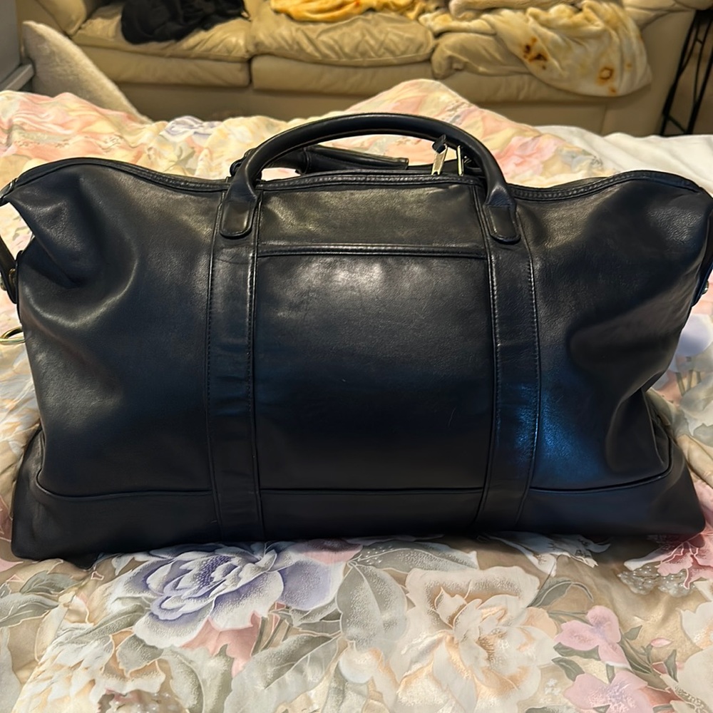 Vintage smooth black leather Coach Cabin overnight bag